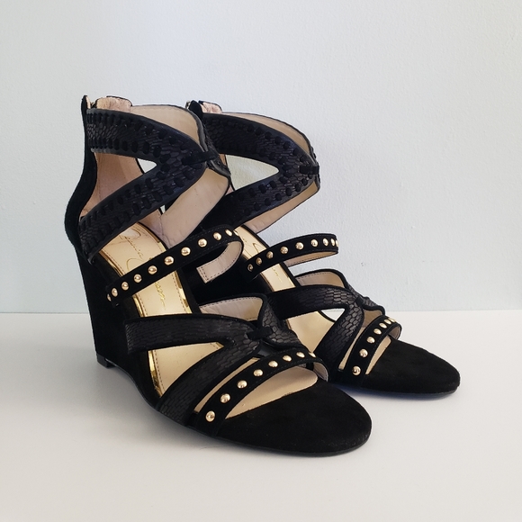 Jessica Simpson Zenolia Black Suede Wedge Sandals - Picture 1 of 9